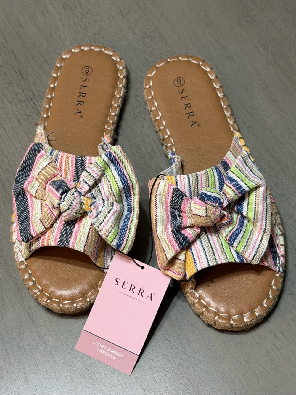 Serra Multicolor Striped Bow Slide Sandals - Pink, Yellow, Green & Blue